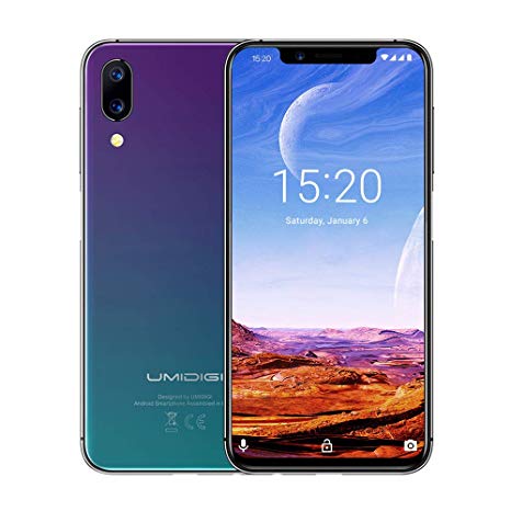 UMIDIGI One Pro Mobile Phone Unlocked Dual 4G Volte Smart Phone Support 15W Wireless Charger 5.9" HD  Display 19:9 Face Unlock 4GB RAM  64GB ROM Android 8.1[Twilight]