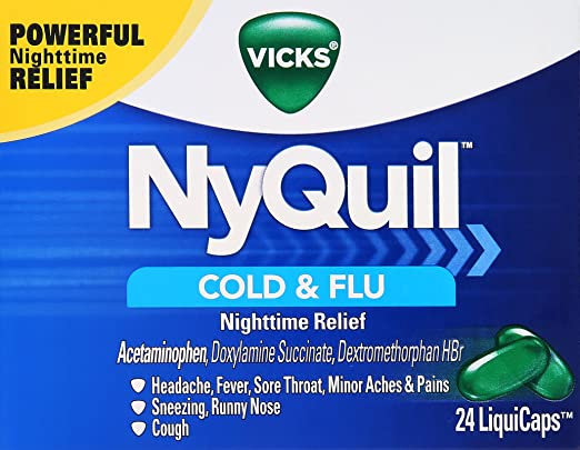 Vicks NyQuil Cough Cold and Flu Nighttime Relief, 24 LiquiCaps