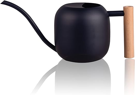 IMEEA Small Watering Can for Indoor Plants 40oz Stainless Steel Watering Can with Long Spout and Wooden Handle (Black)