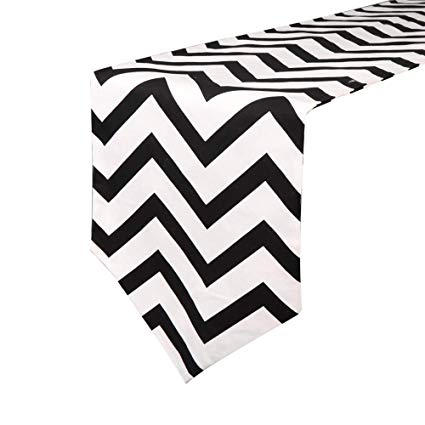 Uphome 1pc Classical Chevron Zig Zag Pattern Table Runner - Cotton Canvas Fabric Table Top Decoration, Black and White