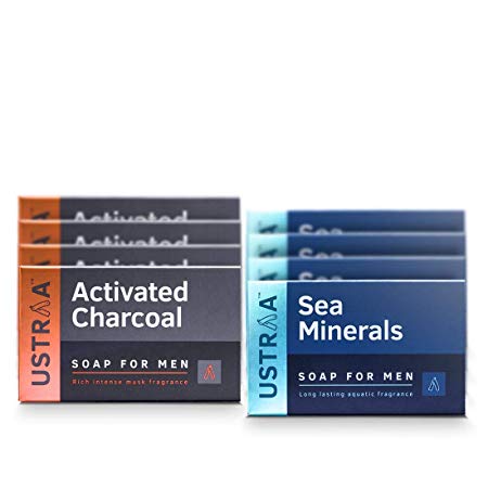 Ustraa Deo Soap For Men With Sea Minerals & Activated Charcoal, 100g (Pack Of 8)