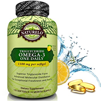 NATURELO Premium Fish Oil Supplement - 1100mg Triglyceride Omega-3 - One A Day - Best For Heart, Eye, Brain & Joint Health - No Burps - 120 Softgels | 4 Month Supply