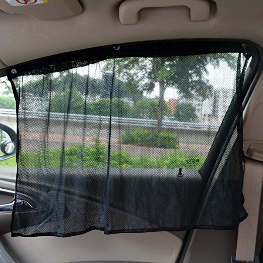 Tianmei 2 Pieces 27.5in17.7in Adjustable Car Side Window & Rear Window UV Protective Curtain, Car Sun Shade Block Keeps Cool with Kids & Baby(Sunshade Curtain - Black)