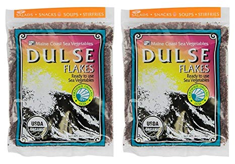 Dulse Flakes - Certified Organic- Sea Vegetables, washed, Pure Vegan- Maine Coast 4oz. (Pack OF 2)