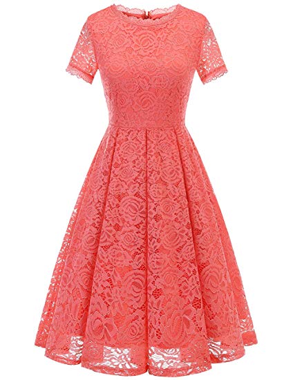 DRESSTELLS Women's Bridesmaid Vintage Tea Dress Floral Lace Cocktail Formal Swing Dress