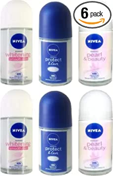 Nivea Whitening Smooth Skin   Protect & Care   Pearl & Beauty Deodorant Roll-on 6 Units of 25ml Deodorant Roll-on - For Women (150 ml, Pack of 6)