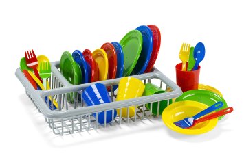 Kidzlane Durable Kids Play Dishes - Pretend Play Childrens Dish Set - 29 Piece with Drainer