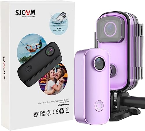 SJCAM SJ C100  Small Action Pocket Camera Wearable, 4K30fps WiFi Camera, APP Control, Underwater 98FT Waterproof,Magnetic, Helmet Camera with Mount Kits, 32G SD Card,1 oz, 2.4 * 1 * 0.6(inch) (Purple)