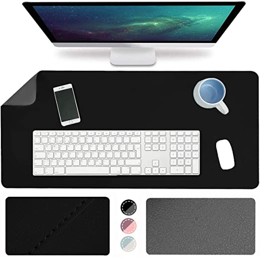 WAEKIYTL Leather Desk Pad, Desk Blotter Protector Cover Large Mouse Pad, Ultra Thin Waterproof Dual-Sided Easy Clean Desk Writing Mats for Office/Home/Computer (31.5" x 15.7") (Black/Dark Gray)
