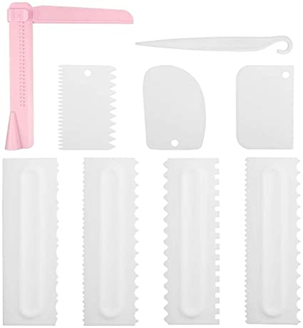 WOVTE 9 Pcs Cake Scraper Set Cake Edge Scraper Cutters with Adjustable Butter Smoother Cream Scraper Tool Cake Decorating Comb Icing Smoother for Cake Cream Baking Decorating