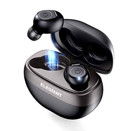 True Wireless Earbuds,ELEGIANT T50 True Wireless Headphones Latest Bluetooth 5.0 Headphones with Buit-in Mic/HiFi Stereo Sound/30-hour Play Time/Charge Box Compatible with Android and iOS Smartphones