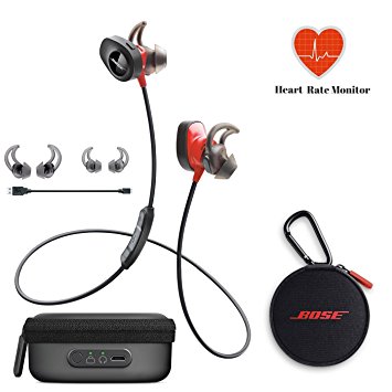 Bose SoundSport Pulse | Sport Heart Rate Bluetooth Wireless In-Ear Headphones - Red & Charging Case - Bundle