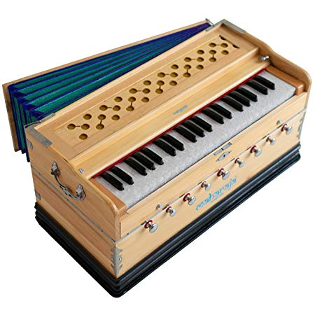 Harmonium by Maharaja Musicals, In USA, 9 Stops, 3 1/2 Octave, Double Reed, Coupler, Natural Color, Standard, Book, Padded Bag, A440 Tuned, Musical Instrument Indian Sangeeta (PDI-ABG)