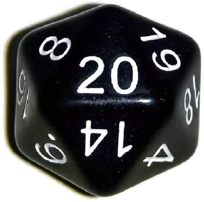 Initiative Advantage Black d20 Die for Role-Playing Games. 20 Sided RPG Dice