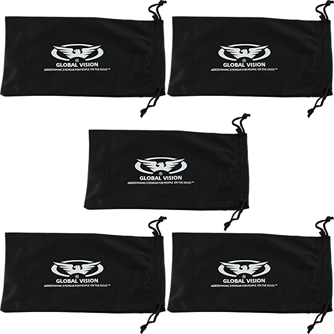 Five Large Black Micro-Fiber Bags Sunglasses Goggles Cell Phone Carrying Pouch Case Sleeve