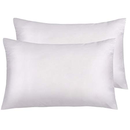 NTBAY Silky Satin Queen Pillowcases Set of 2, Super Soft and Luxury, Hidden Zipper Design, White, Queen Size