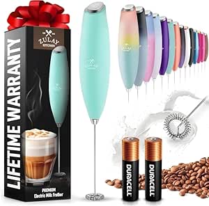 Zulay Kitchen Milk Frother Wand (2 Duracell Batteries Included) - Handheld Milk Frother - Easy-Clean Milk Frother Wand & Drink Mixer - Electric Coffee Frother for Frappe, Matcha - Fresh Mint