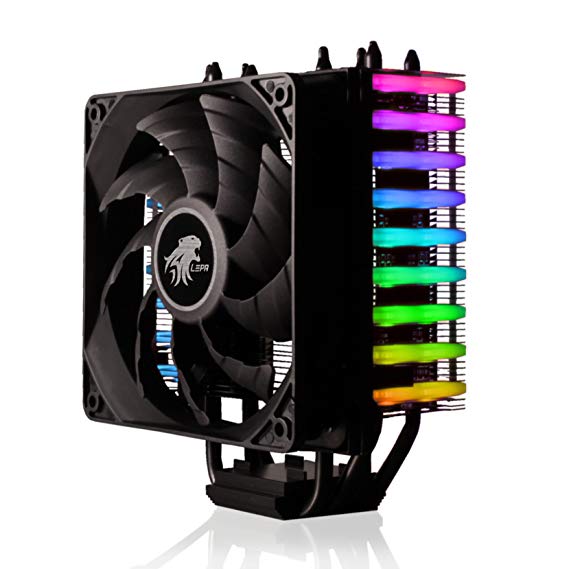 LEPA NEOllusion RGB Motherboard Sync High Performance 200W  TDP Intel/AMD/AM4 CPU Cooler with 4-pin RGB header and remote control for adjustment of lighting modes/colors, LPANL12-MS