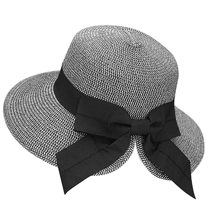 Verabella Women's Lightweight Foldable/Packable Beach Sun Hat w/Decorative Bow