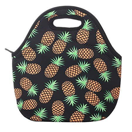 Aiphamy Pineapple Neoprene Lunch Bag Insulated Lunch Box Tote for Women Men Adult Kids Teens Boys Teenage Girls Toddlers (Black)