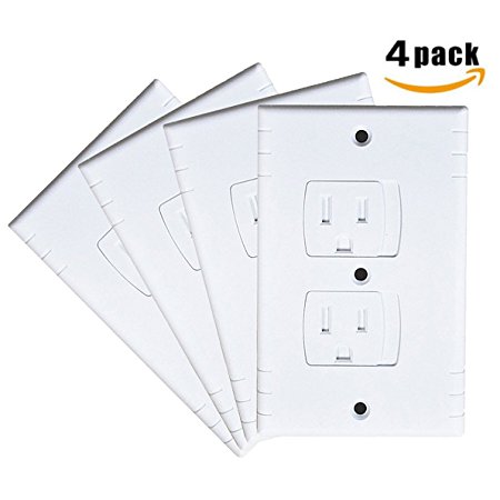 Baby Outlet Covers, Universal Self-Closing Electrical Outlet Cover, Extra Safe Child Safety Guards Wall Socket Plug, Flame Retardant ABS, BPA-Free, Best House Protection Hardware Included, (4 Pack)