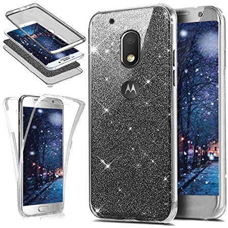 Motorola Moto G4 Play Case,ikasus [Full-Body 360 Coverage] Crystal Clear 2in1 Sparkly Shiny Bling Glitter Front Back Full Coverage Soft TPU Silicone Rubber Case for Motorola Moto G4 Play,Black