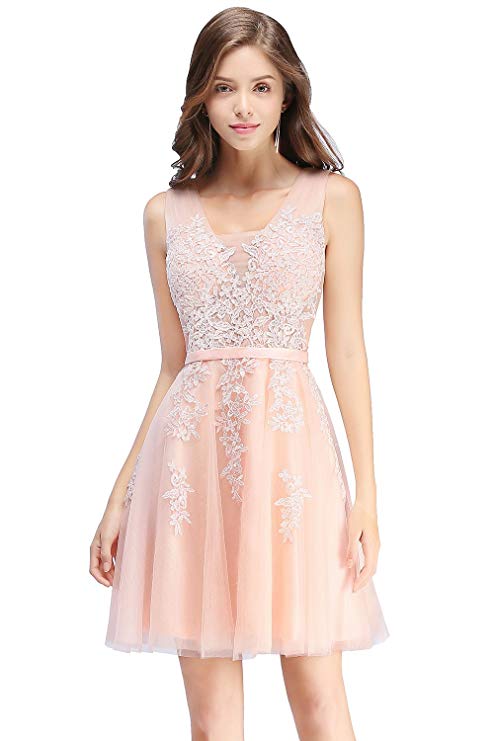 Babyonlinedress Tulle Lace Applique Junior's Formal Cocktail Homecoming Dresses