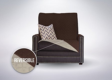 Sofa Shield Reversible Furniture Protector elastic Strap to Keep Cover in Place, Chair - Chocolate/Beige