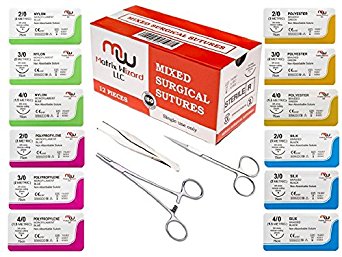 NEW Mixed Sterile Suture with Threads Needle   Training Accessories (Assorted 12 Pack with 3 Tools) for Suture Pads, Educational Practice Suture Kit, Medical, Nursing, Medics and Veterinary Students