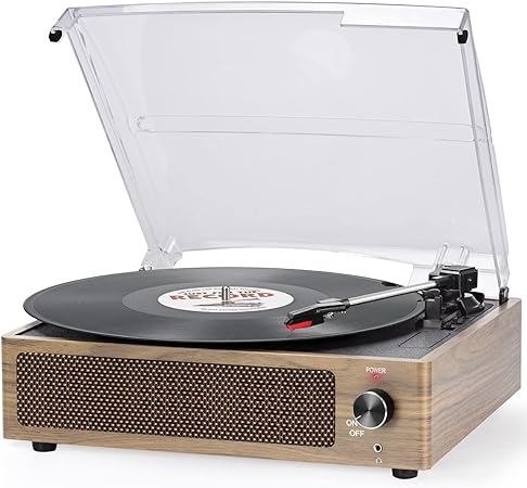 Vinyl Record Player with Speaker Vintage Turntable for Vinyl Records, Belt-Driven Turntable Support 3-Speed, Wireless Playback, Headphone, AUX-in, RCA Line LP Vinyl Players for Sound Enjoyment Cyan