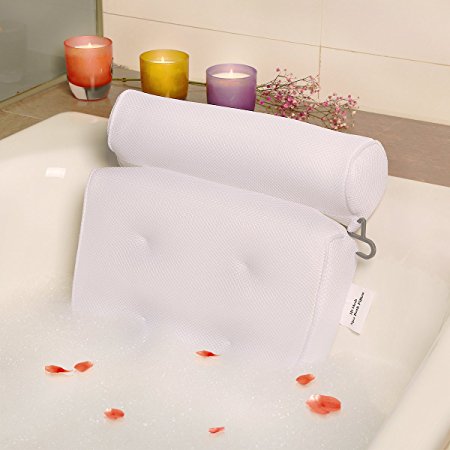 Bath-tub Pillow for Home Spa and Rest, Relaxation Bath tub Cushion with Strong Suction Cups, Mold & Mildew Resistant, 2-Panel Odor Free Bath Pillows - White