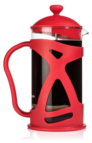 French Press Coffee Maker (Red, 4 Cup) by Sunlit, Brews Coffee and Tea