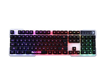 SADES k7 Gaming Keyboard With Colorful Backlight Wired USB 104 keys Automatic Dormancy For PC White Panel