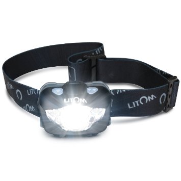 LITOM Headlamp Flashlight with WhiteRed LED Gesture Control IPX6 Waterproof Helmet Light Battery Powered Head Strap Light LED Head Flashlight for Hiking Running Caving Camping Reading and Kids