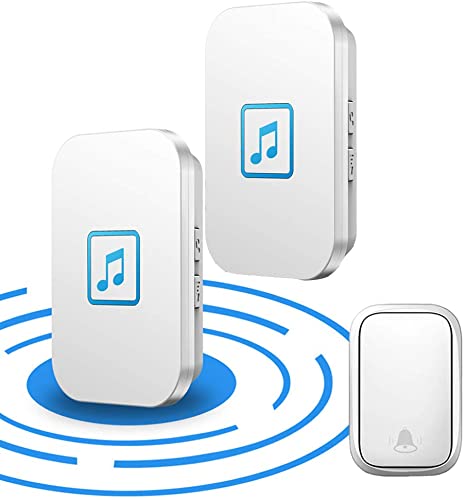 Self-Powered Wireless Doorbell,No Battery Required Door Chime Kit with Waterproof Transmitter and Receiver 500 fts Control Range 5 Volume 60 Melodies (1 Push Botton   2 Chimes)