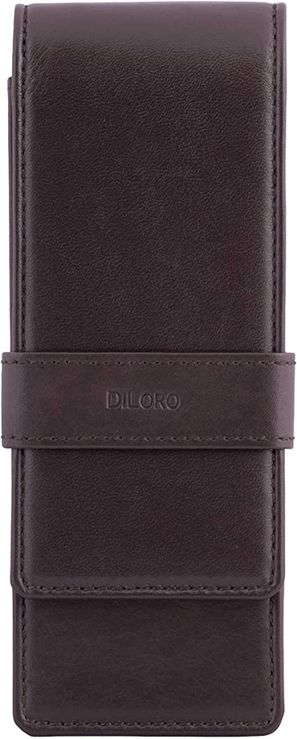 DiLoro Leather Triple Pen Case Pencil Pouch Holder for Three Fountain Ballpoint Rollerball Pens and Pencils (Brown)