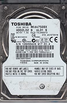 MK6475GSX, A0/GT001M, HDD2L02 B UL01 S, Toshiba 640GB SATA 2.5 Hard Drive