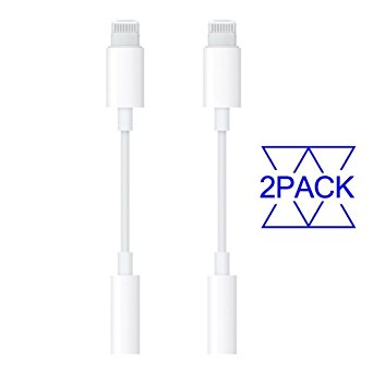 [ 2 Pack ] Headphone Adapter to 3.5mm earbuds Jack Adapter Earphone for Apple iPhone 7 and 7 Plus Lightning Connection Converter - White