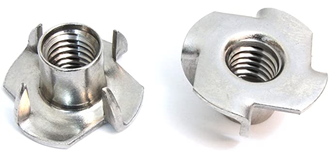 T-Nut 3/8"-16 x 7/16" Stainless Steel, (10 Pack) Choose Size/Quantity, by Bolt Dropper, Pronged Tee Nut. for Wood, Rock Climbing Holds.