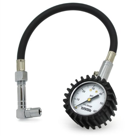 TireTek Flexi-Pro Tire Pressure Gauge Heavy Duty Car and Motorcycle - 60 PSI Right Angle and Straight Chucks