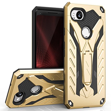 Zizo Static Series Google Pixel 2 Case with Kickstand, Shockproof and Military Grade Drop Tested Gold/Black