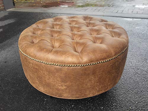 30" Distressed Vegan Leather, Tufted Coffee Table Ottoman