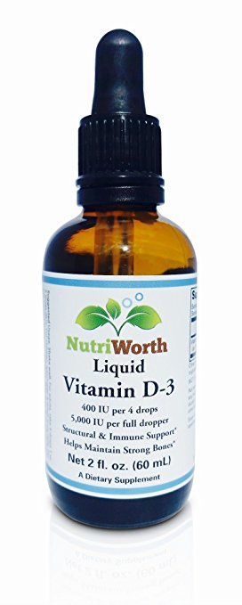 NutriWorth Liquid Vitamin D-3 (100UI per drop 5000UI per full dropper) 60mL