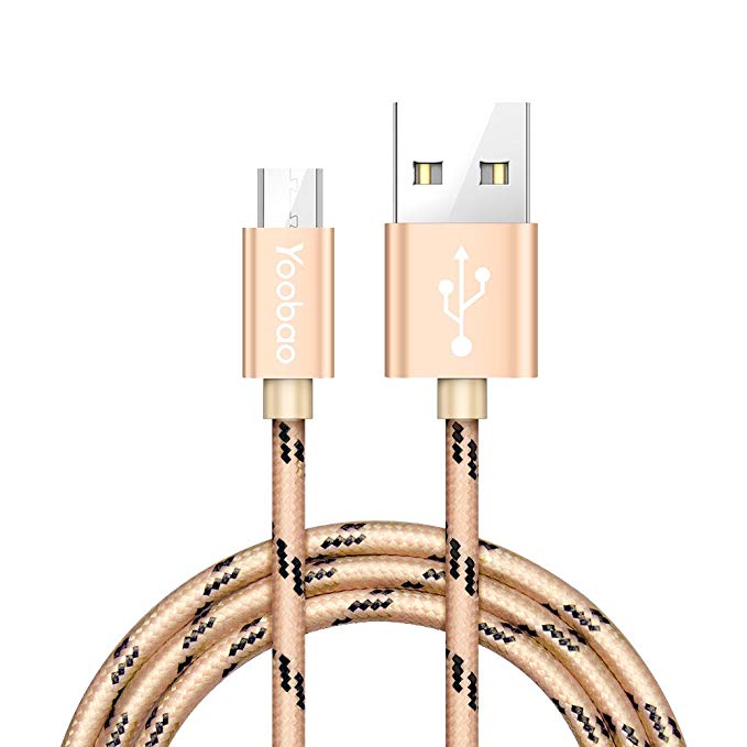 Yoobao Micro USB Cable 5ft Nylon Braided USB 2.0 Cord Charger Tangle-Free Fast Charging and Data Sync for Samsung S7/S6 Edge/S5/S4/Note 5, LG HTC Nokia Sony Android Smartphones Tablets - Gold