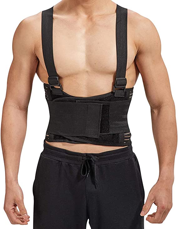 Industrial Work Back Brace | Removable Suspender Straps for Heavy Lifting Safety - Lower Back Pain Protection Belt for Men in Construction, Moving and Warehouse Jobs
