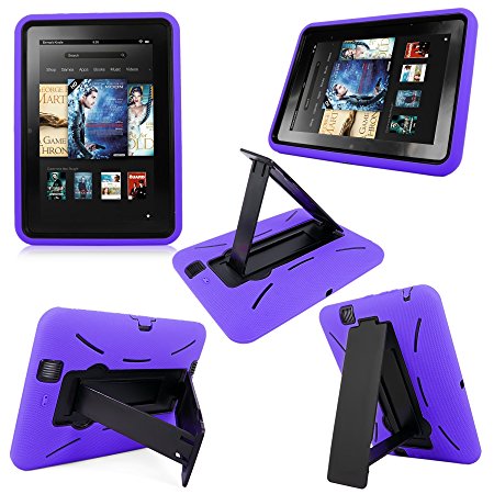 Cellularvilla Tm Combo Case for Amazon Kindle Fire HD 8.9" 8.9 Inch Purple Black Color Hybrid Armor Kickstand Hard Soft Case Cover with Stand