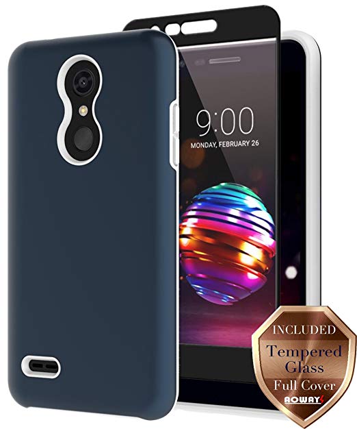 LG K30 Case, LG K10 2018 Case, LG Phoenix Plus Case, LG Premier Pro LTE Case with Aoways Tempered Glass Screen Protector, Hard Back Cover   Soft TPU Shockproof Inner Protective Case for LG K30 - Blue