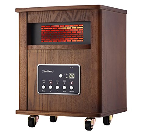 VonHaus Wood Electric 4 Element Infrared Fan Heater with Wheels