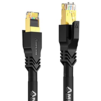 AMPCOM S/FTP CAT8 Ethernet Cable, High Speed Patch Cable 2000 MHz 10Gbps, 25Gbps, 40Gbps with Gold Plated RJ45 Connector for Gaming, Playstation, TV, Xbox, Switch, Router 16ft/5m