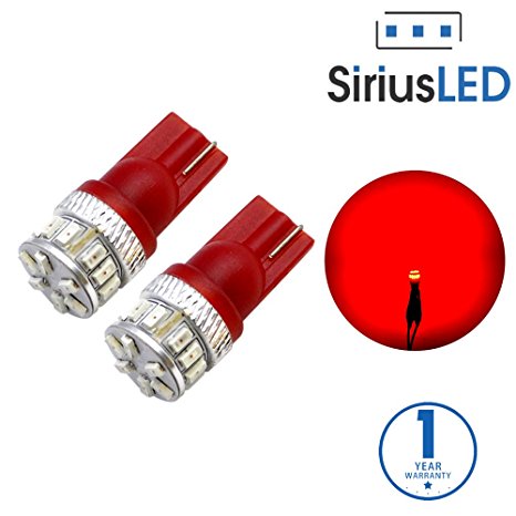 SiriusLED Extremely Bright 18W Error Free 3014 Chipset SMD LED Bulbs for Car Interior Lights License Plate Dome Map Side Marker Door Courtesy T10 168 192 194 2825 W5W Red